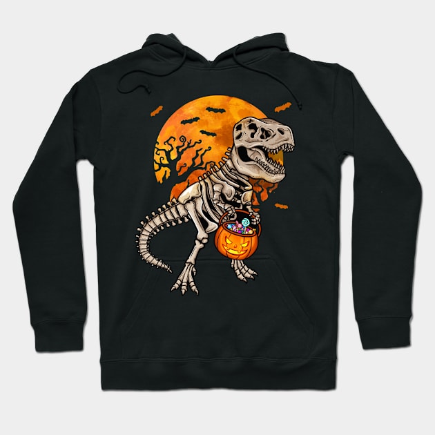 T-Rex Skeleton Pumpkin Halloween Hoodie by KAWAIITEE